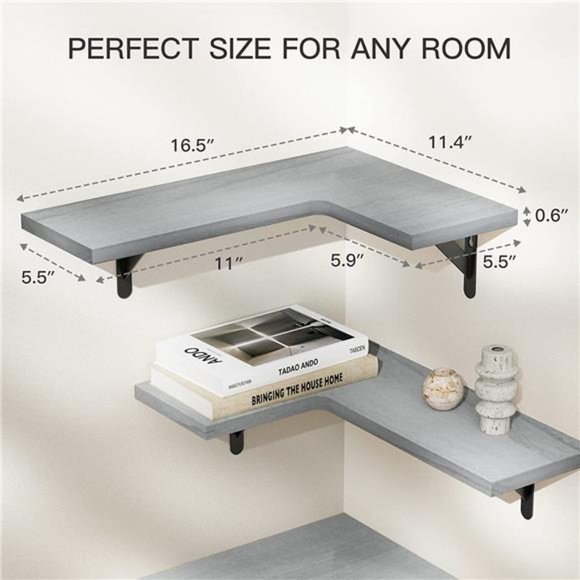 Corner Shelves Wall Mounted Set of 3, Rustic Paulownia Wood Wall Shelves - Picture 5 of 6